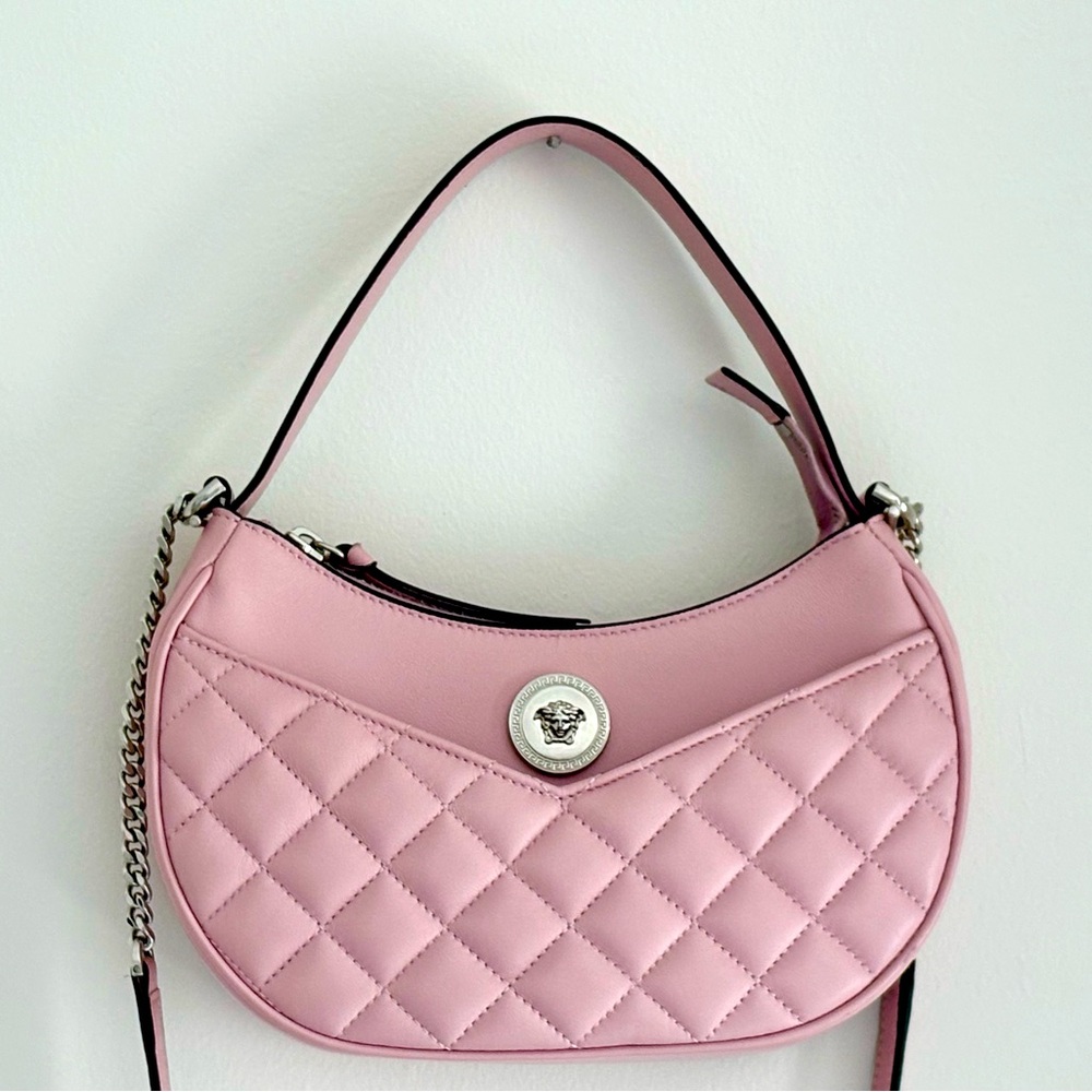 Versace La Medusa Half Moon Hobo Shoulder Crossbody Bag Pink Leather. $1,325